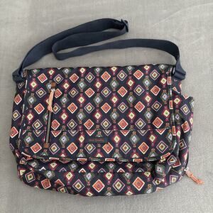 Vera Bradley Laptop Messenger Bag Mini Medallions Pattern Navy Orange MultiColor